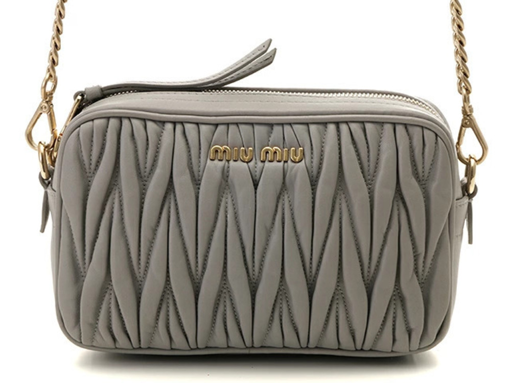 Miu Miu Matelasse Chain Shoulder Bag Gray Leather